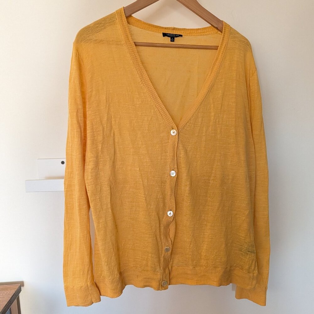 Lafayette 148 Linen Cotton Women's Sweater Button Up Cardigan L Golden Yellow